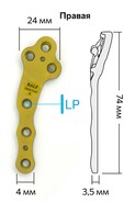 Пластина TPLO, "тип B", правая, с у/с, LP, 3+3 отв под D3.5мм, 75мм