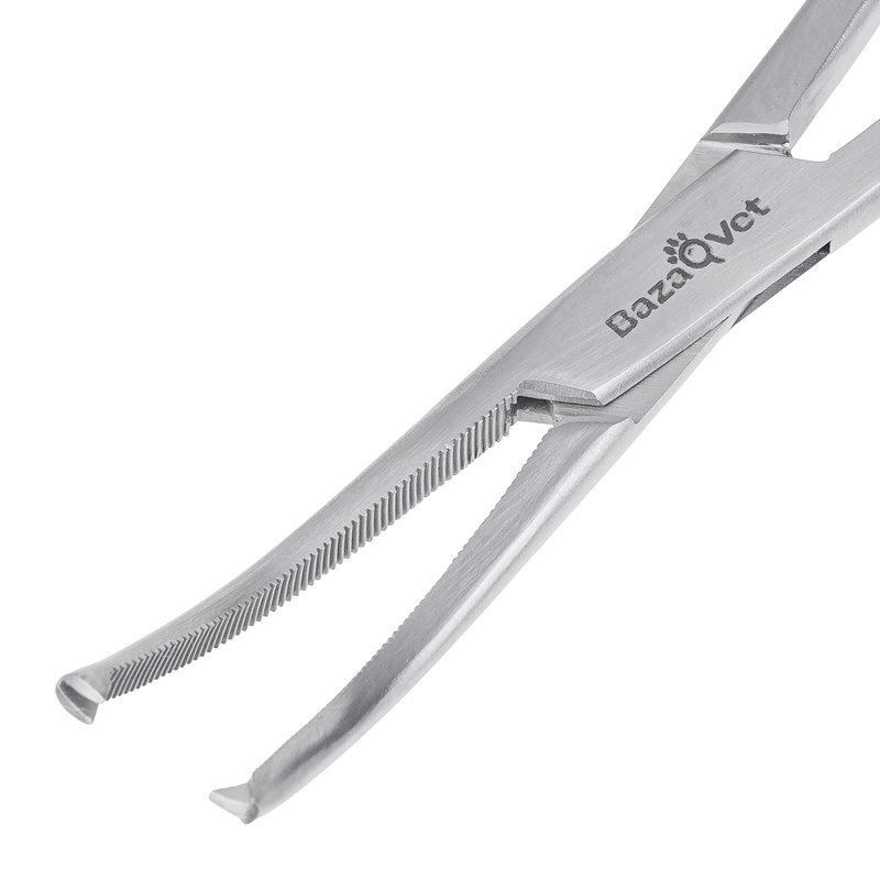 Зажим гемостатический, изогнутый, 200мм, 1х2 зуба